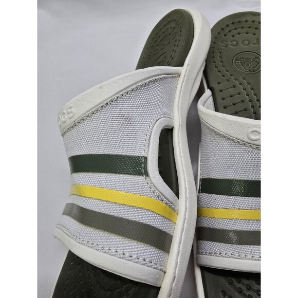 Mens Crocs Slip On Sandals Sobek 9 White/Green Stripes Canvas Slide Sandals - Picture 4 of 13